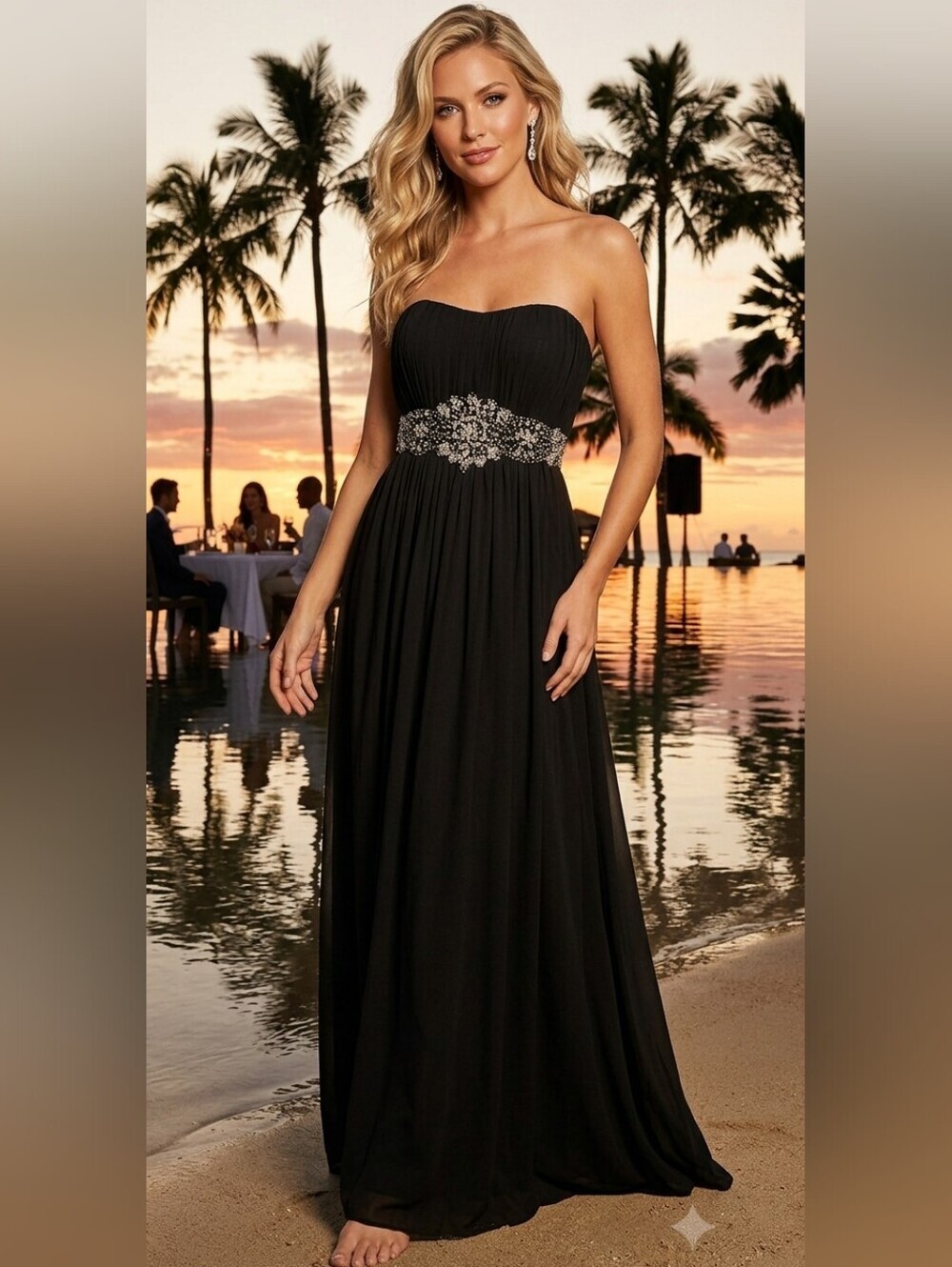 Fiesta Black Strapless Embellished Gown